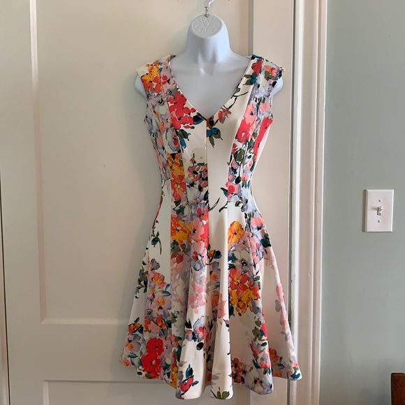 Fit and Flare Floral Scuba Dress - Picture 1 of 5